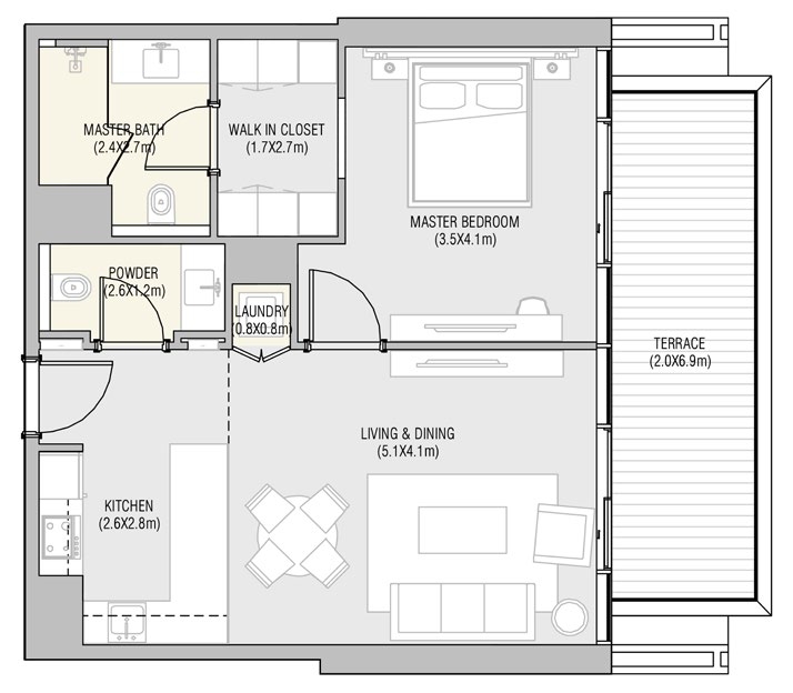 1 Bedroom Floor Plan - VIDA Residences Saadiyat Island