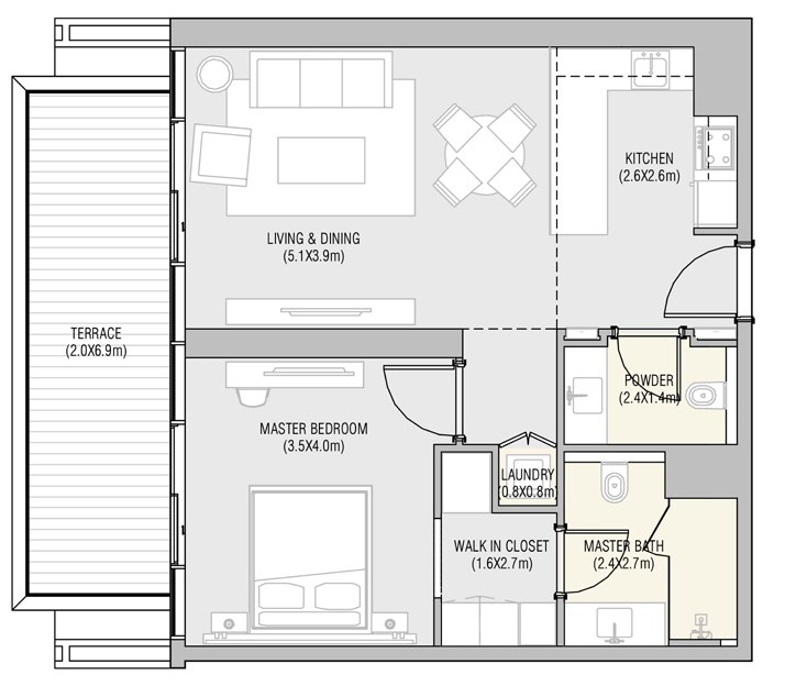 2 Bedroom Floor Plan - VIDA Residences Saadiyat Island