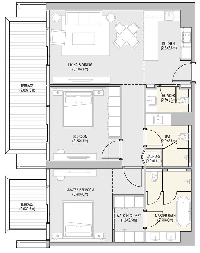 3 Bedroom Floor Plan - VIDA Residences Saadiyat Island